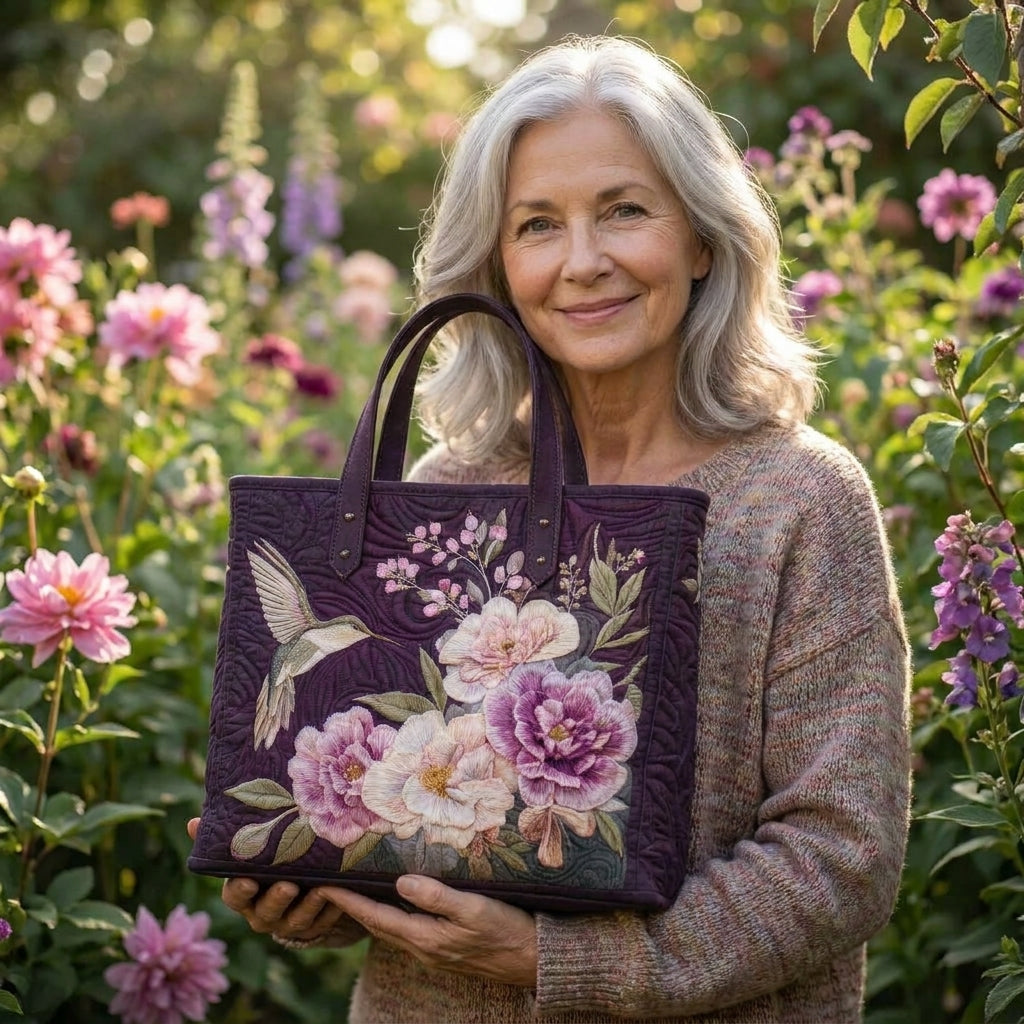 Řemeslná prošívaná taška – kolibříci a orchideje