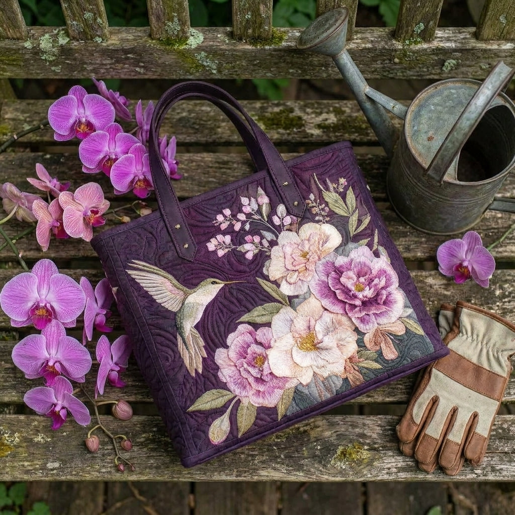Řemeslná prošívaná taška – kolibříci a orchideje
