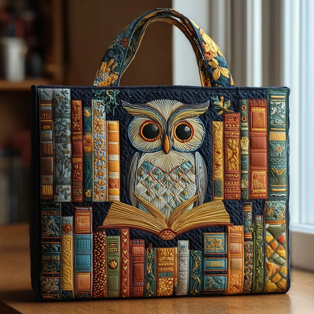 Řemeslná nákupní taška – sova a staré knihy