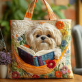 Řemeslná taška – shih tzu s knihami a květinami
