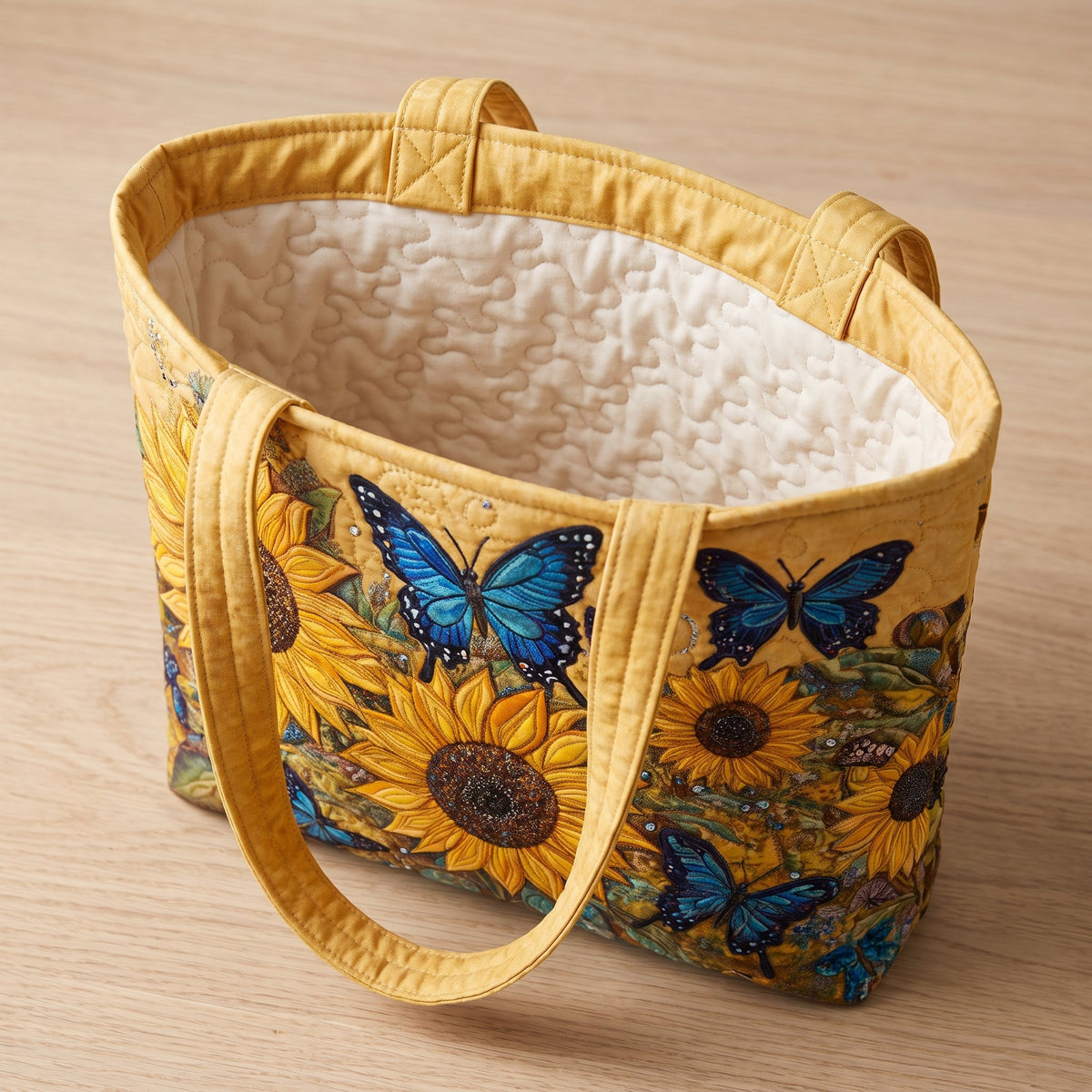 Řemeslná taška – slunečnice a modří motýli