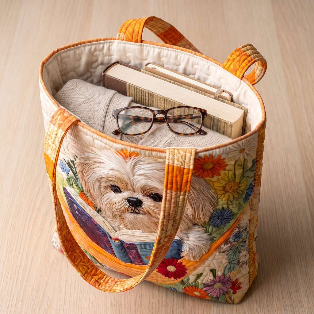 Řemeslná taška – shih tzu s knihami a květinami