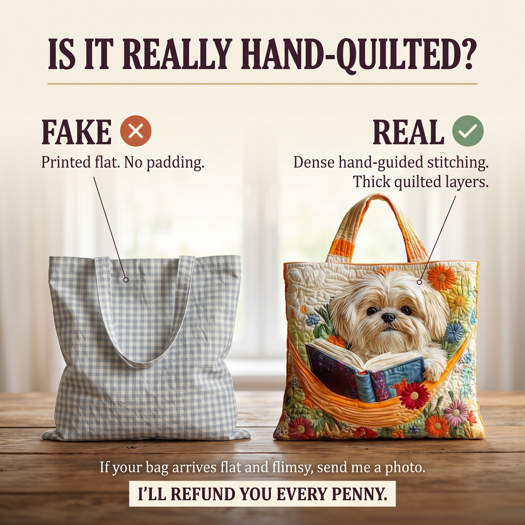 Řemeslná taška – shih tzu s knihami a květinami