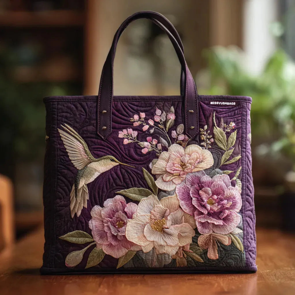 Řemeslná prošívaná taška – kolibříci a orchideje