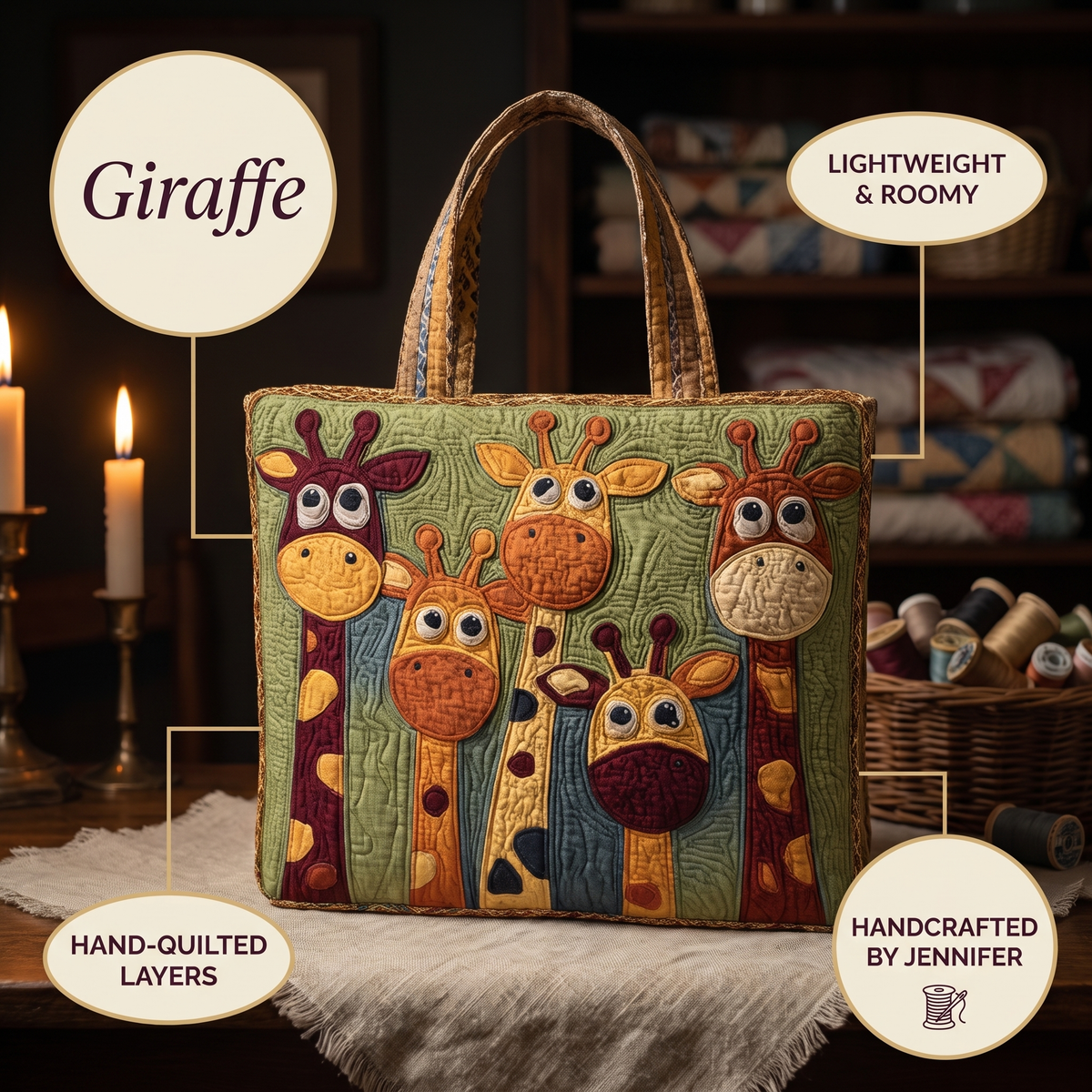 Prošívaná nákupní taška – žirafa