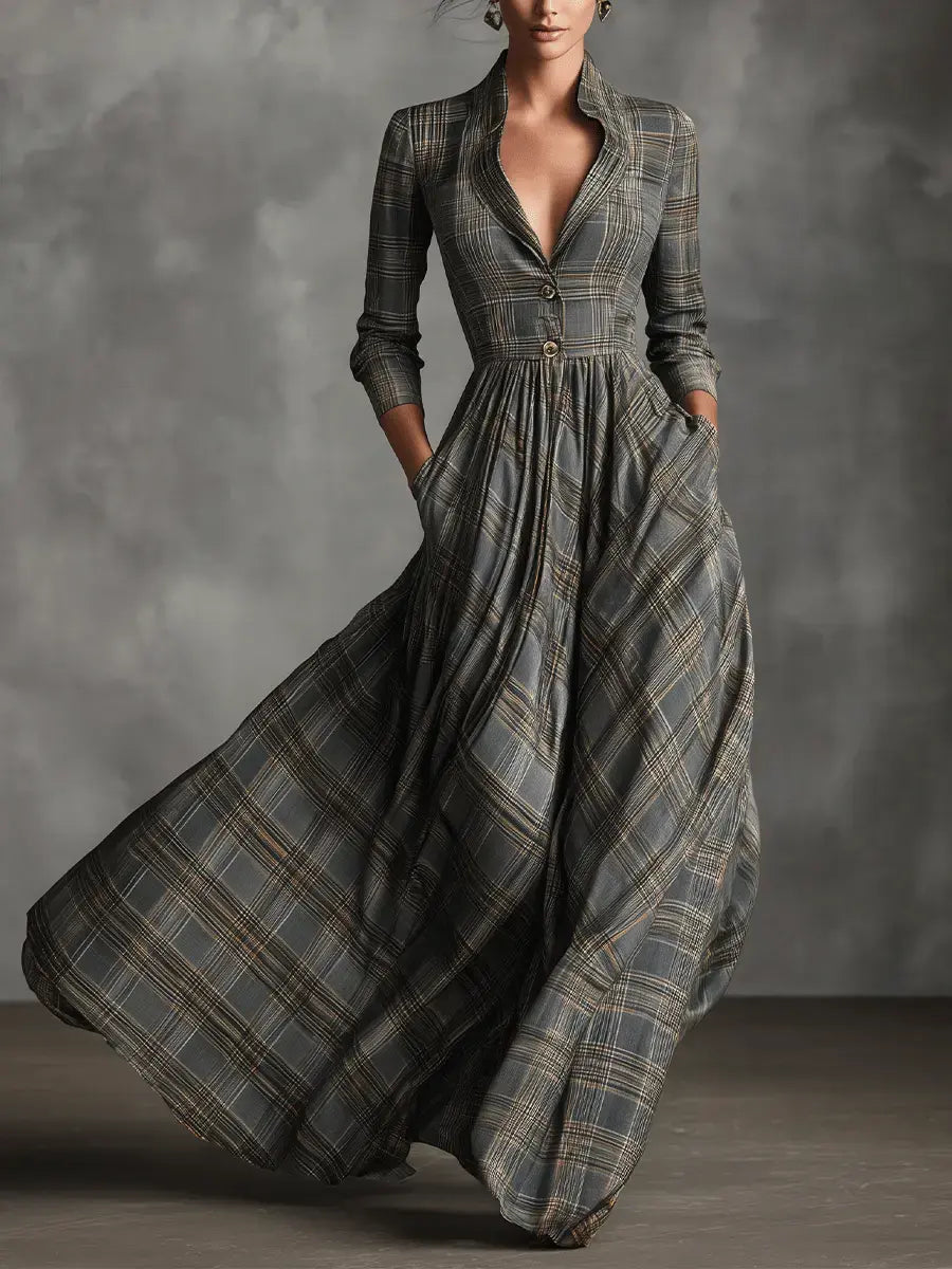 Kristýna | Maxi šaty s kostkou tartan