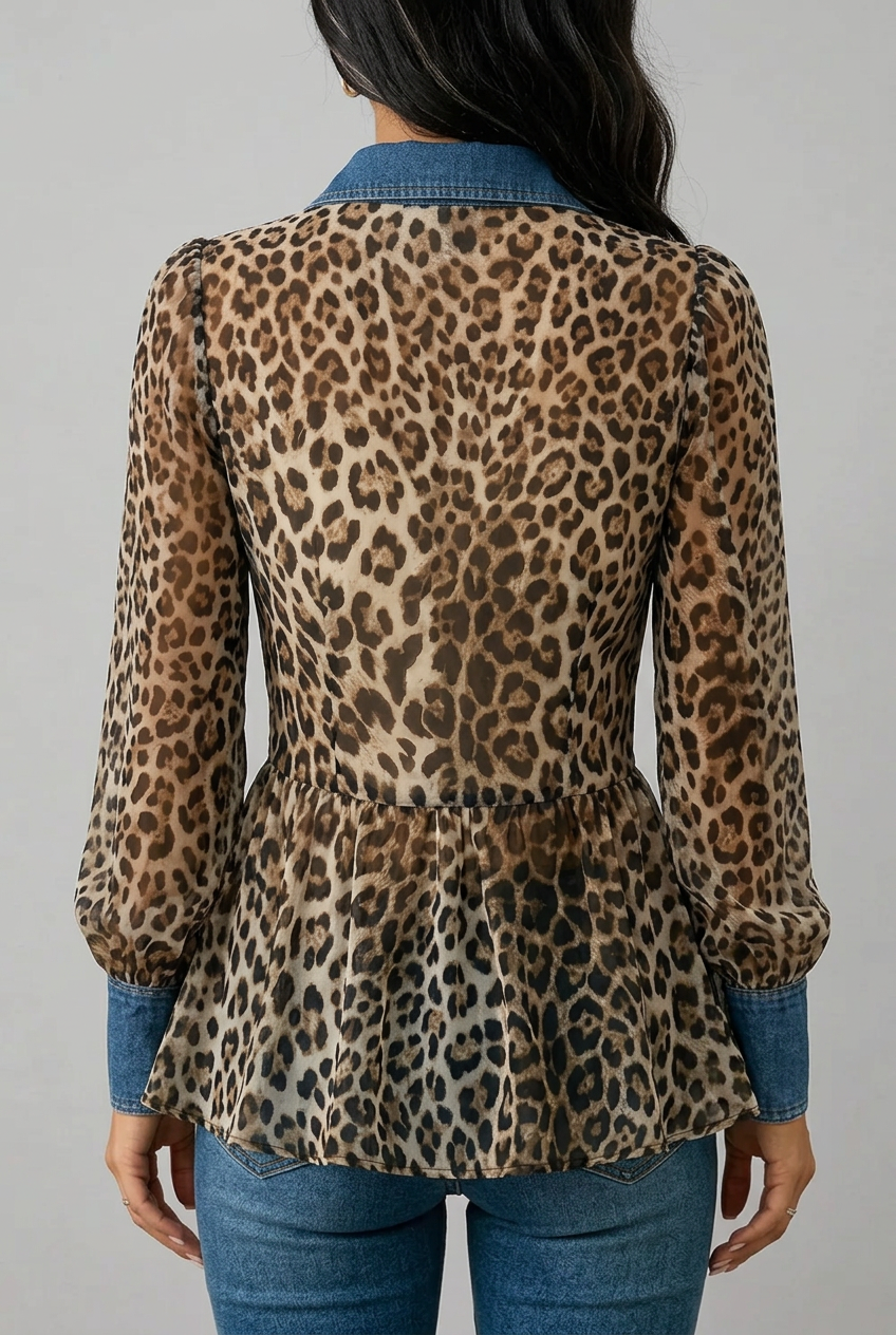 Radka | Prodloužená bunda s leopardím potiskem a džínovými díly