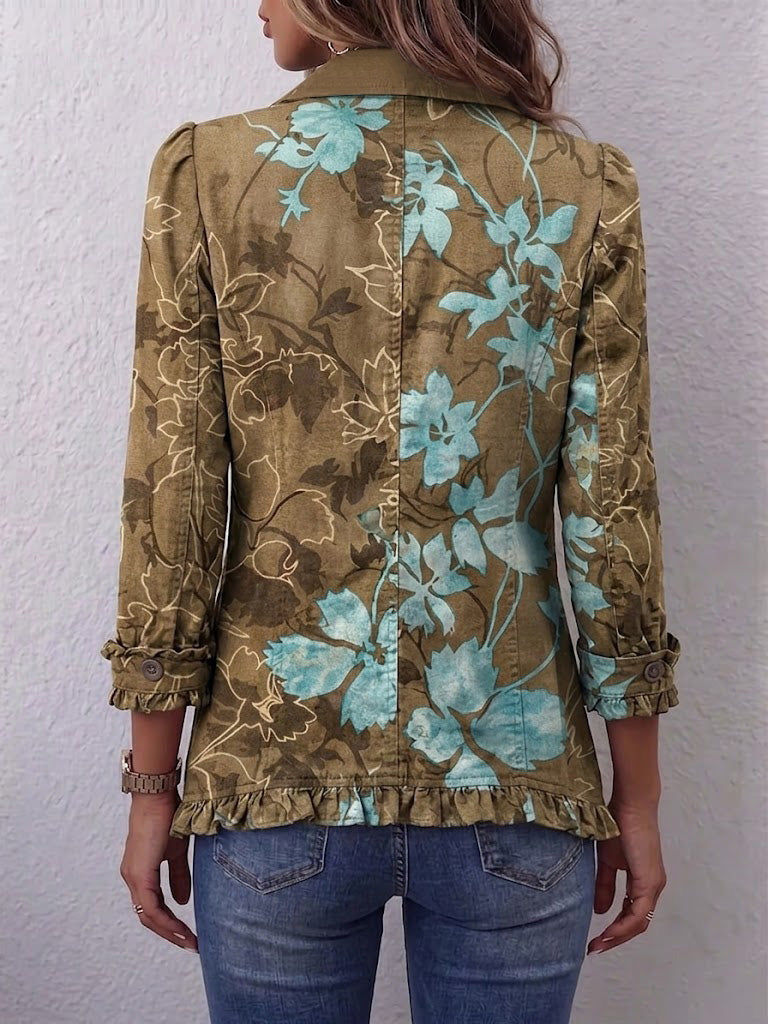 Simona | Boho bunda s volánky a přechodovým vintage květinovým potiskem