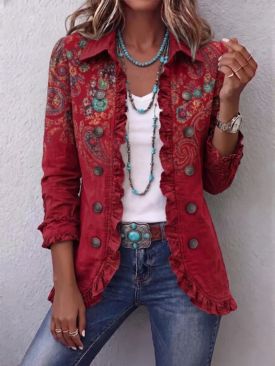 Vendula | Boho bunda s volánky a paisley potiskem