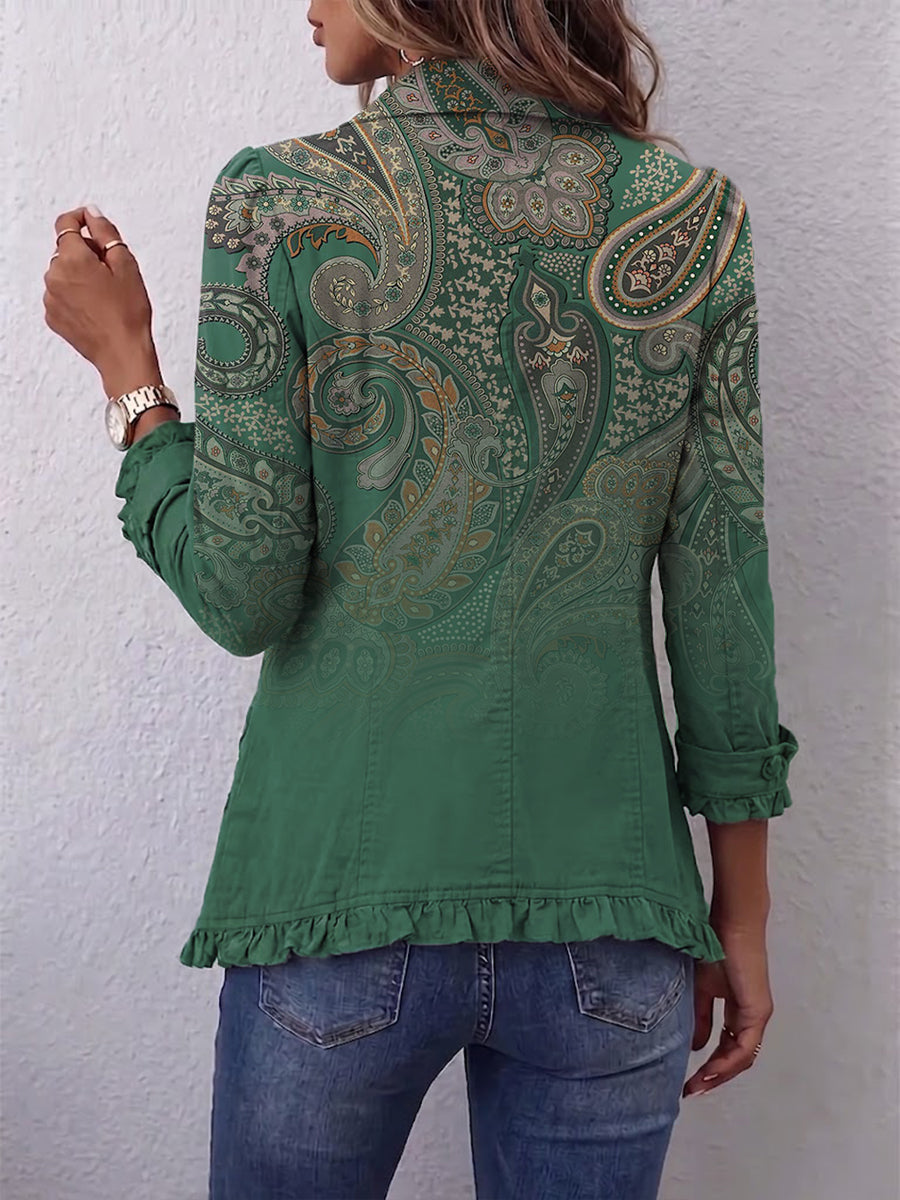 Jarmila | Boho bunda s volánky a paisley potiskem