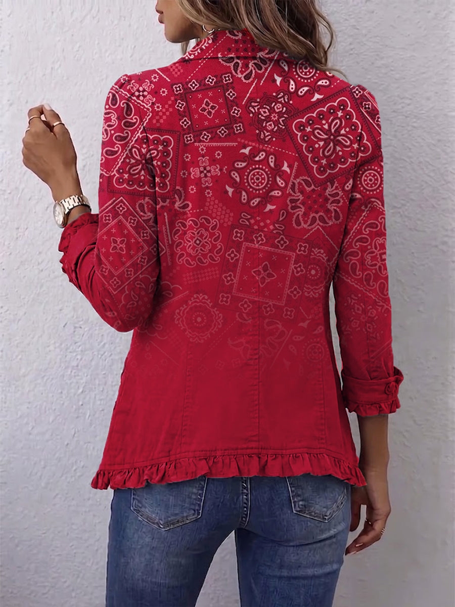 Klaudie | Boho bunda s volánky a přechodovým paisley potiskem