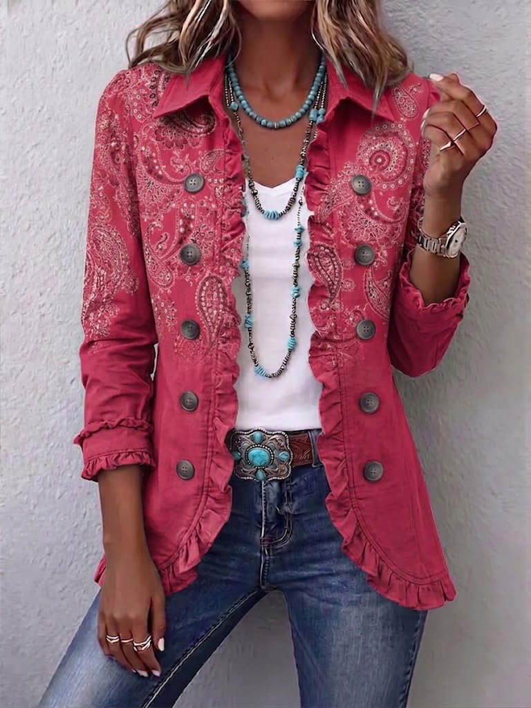 Andrea | Vintage bunda s volánky a paisley potiskem