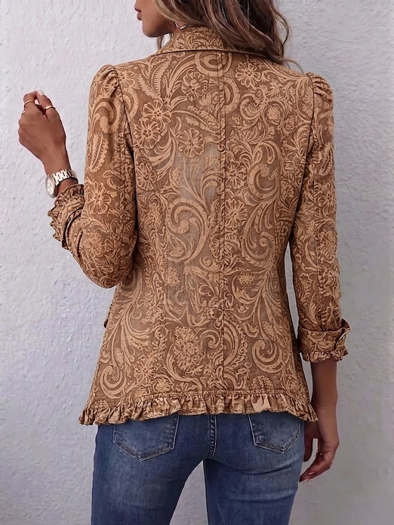 Vlasta | Vintage boho bunda s volánky a květinovým potiskem