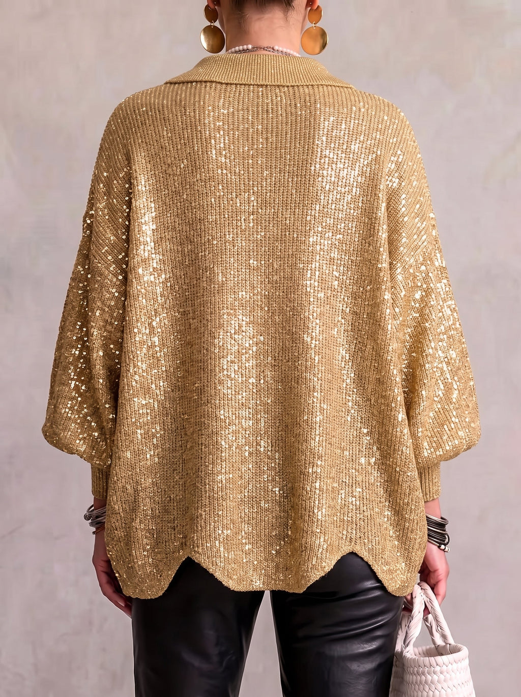 Barbora| Oversized Cardigan s Límcem a Velkými Kovovými Knoflíky